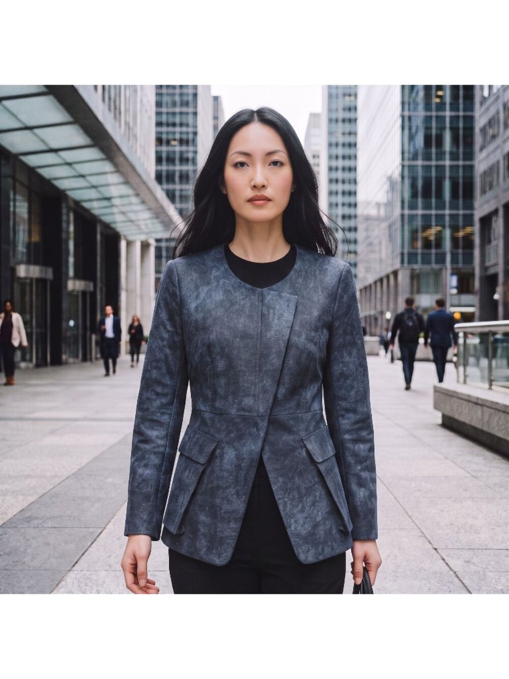 Donna Karan New York Womens 6 Moto Jacket Blue Modern Career Business